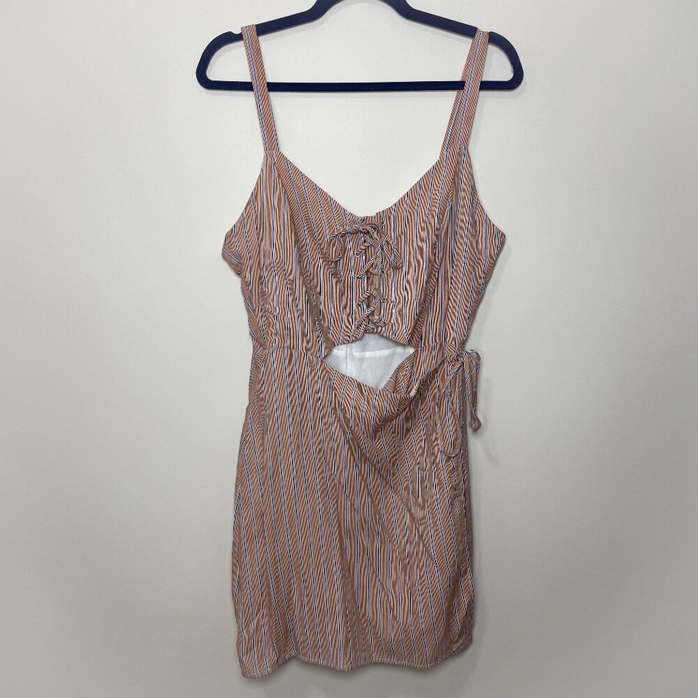 Honey Belle Rust Stripe Lace-Up Cutout Mini Dress with Wrap Skirt